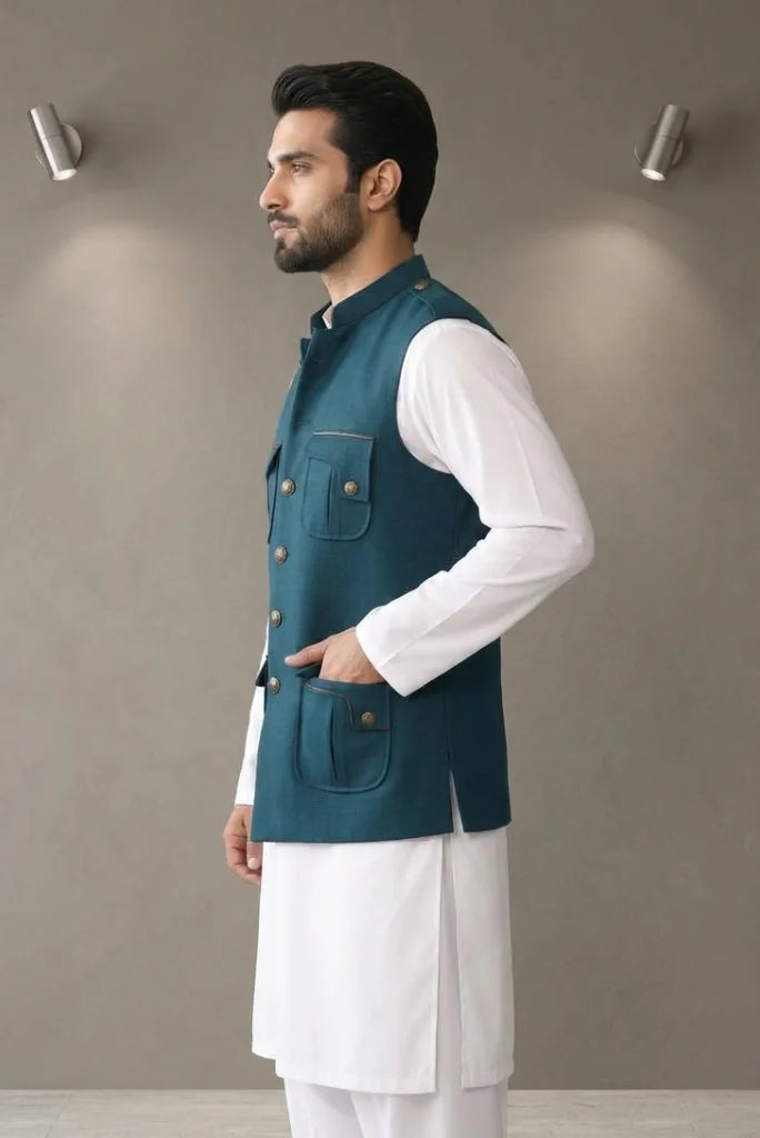 tweed waistcoat for men, Nehru jacket for men, koti for men back view
