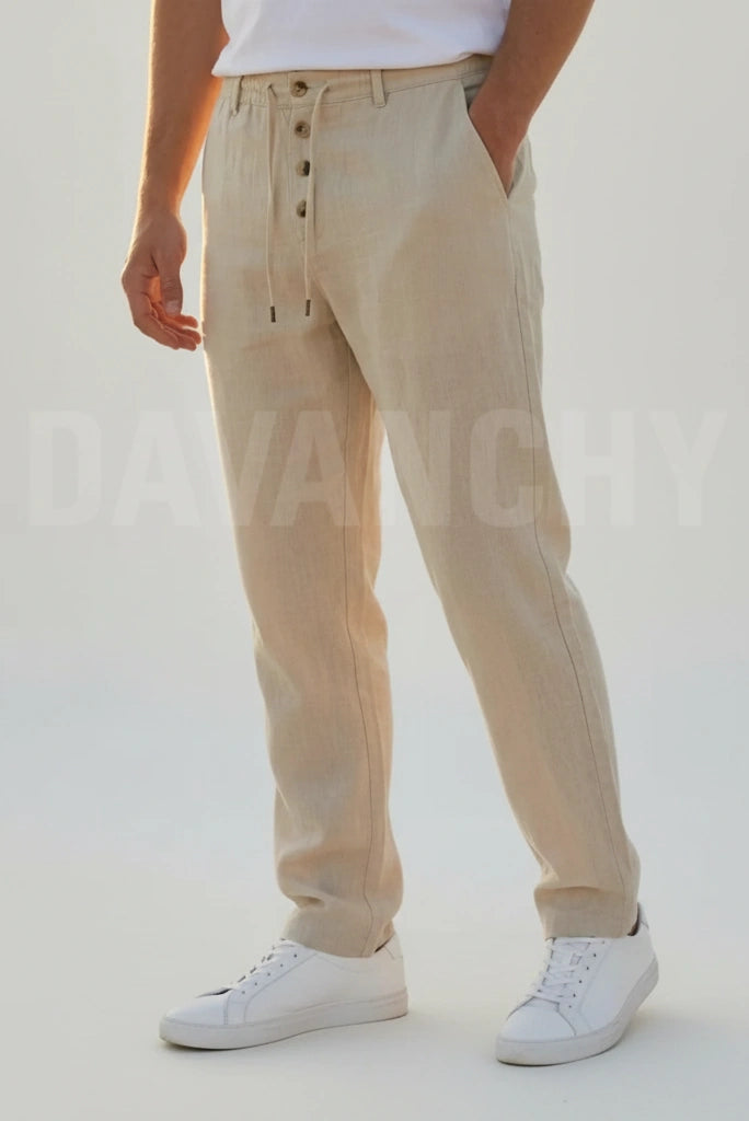 Men Beige Linen Casual Pant for Men-Front