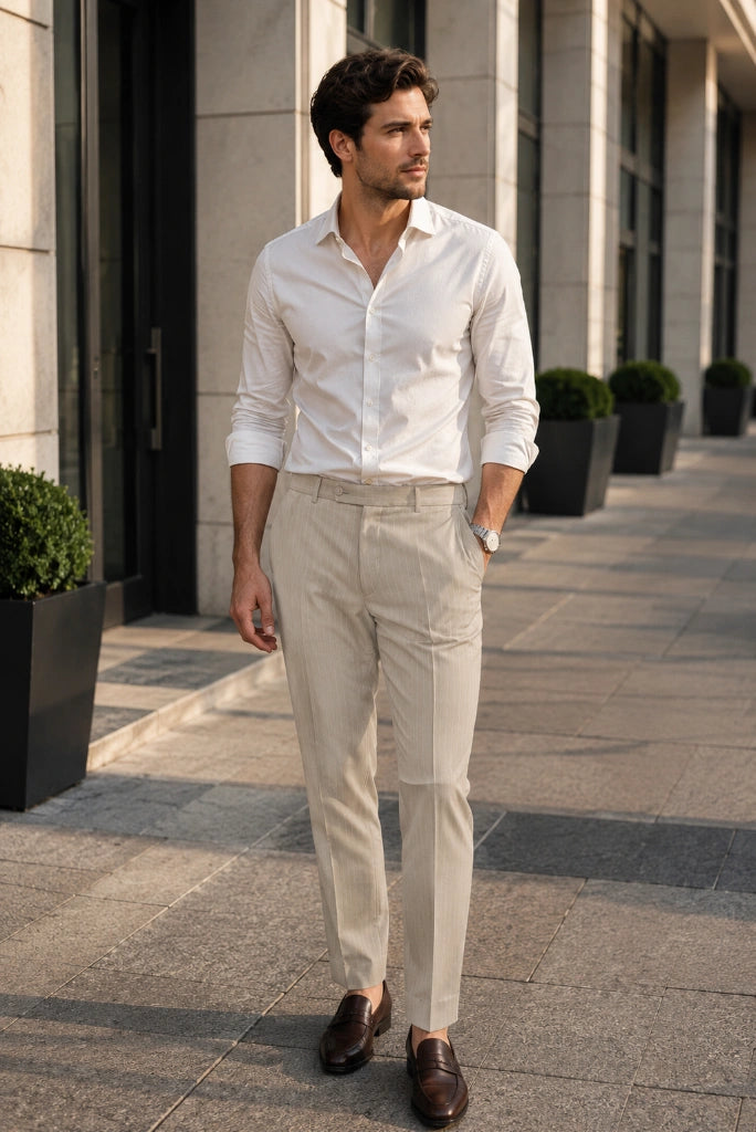 Beige Business Wear Trouser-Front