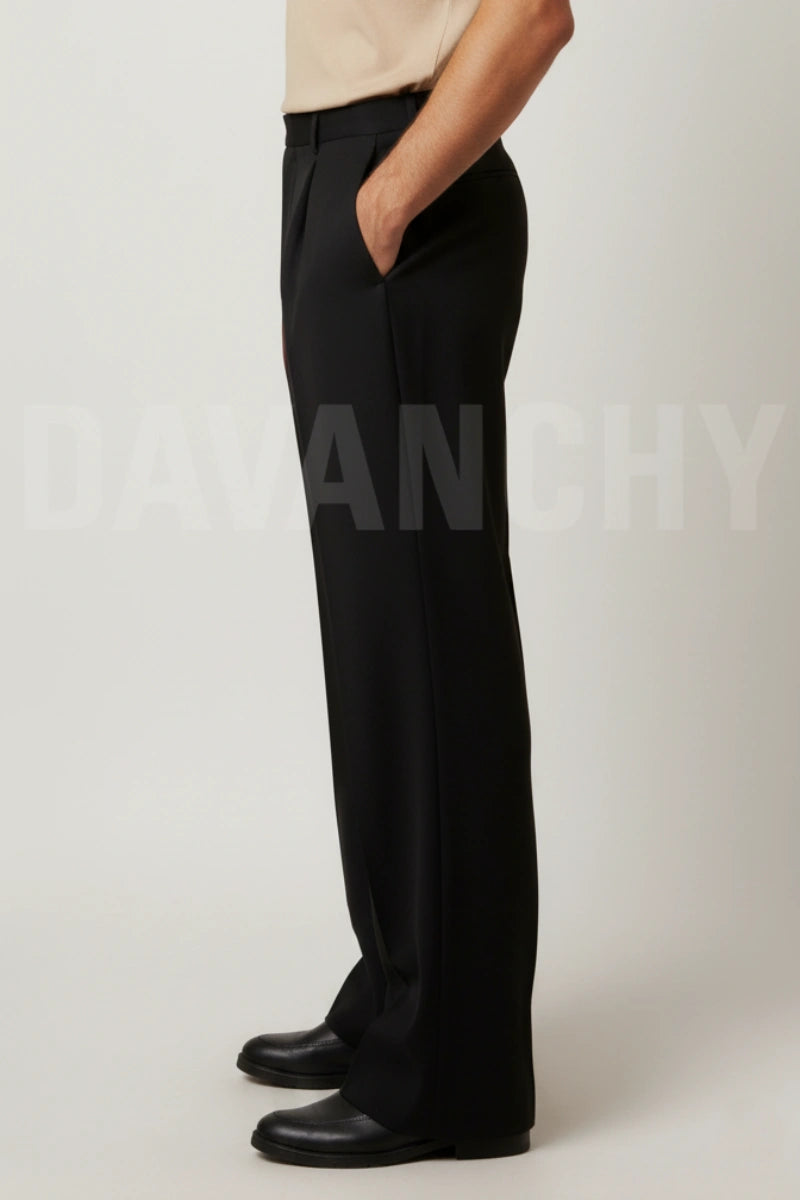 Men Black Wide Leg Gurkha Style Formal Readymade Pants