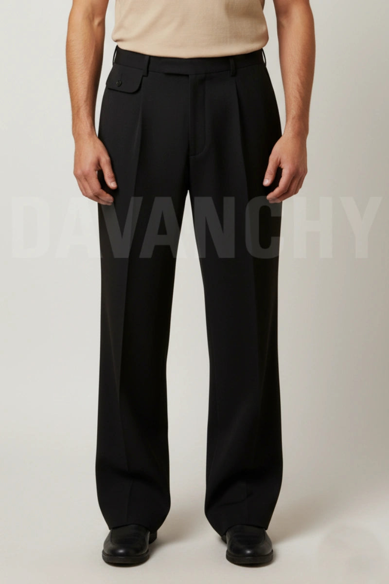 Men Black Wide Leg Gurkha Style Formal Readymade Pants