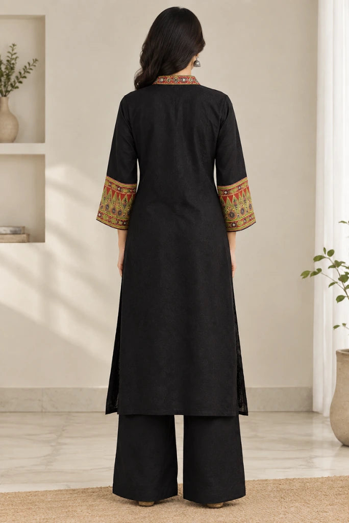 Black Kurta Plazzo Set With Dupatta Back View