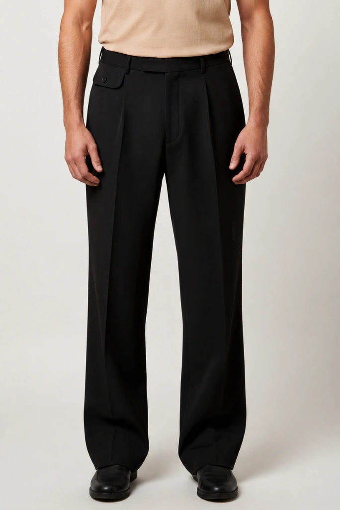 Black Formal Loose Fit Trouser for Men-Front