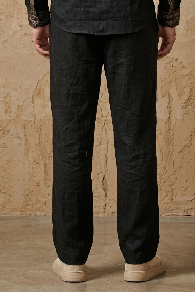 Premium Black Linen Pant Men-Back