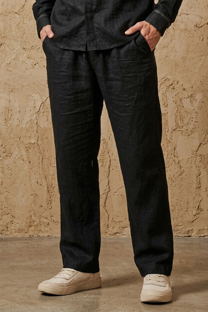Men Black Linen Trouser For Him-Front