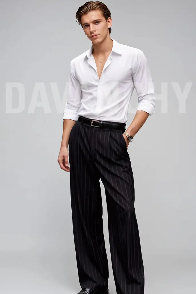 Men High Waist Black Pant-Front