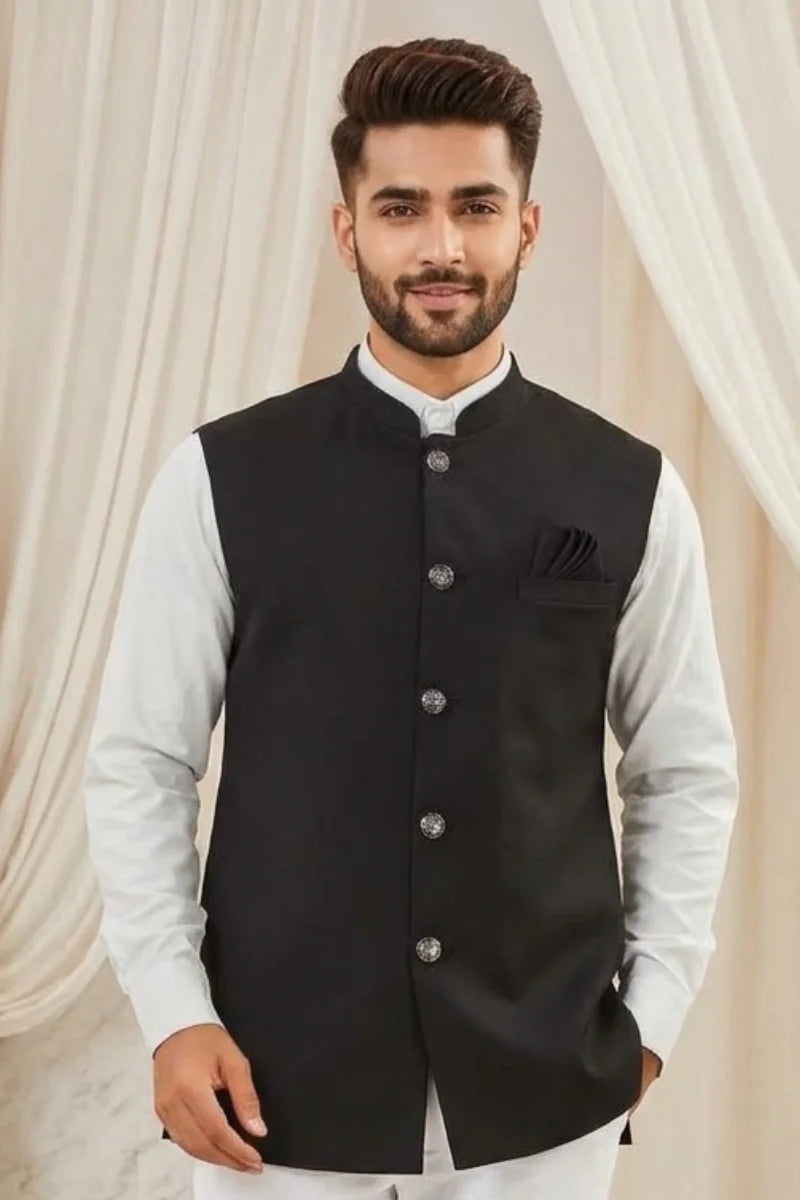 Men Black Stylish Nehru Jacket