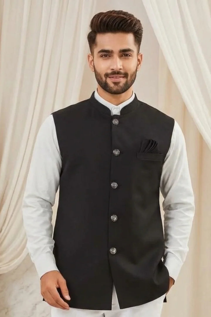 Men Black Stylish Nehru Jacket