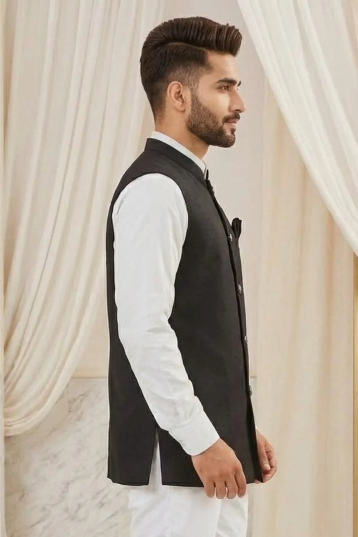 Modern Black Sleeveless Sadri Jacket 
