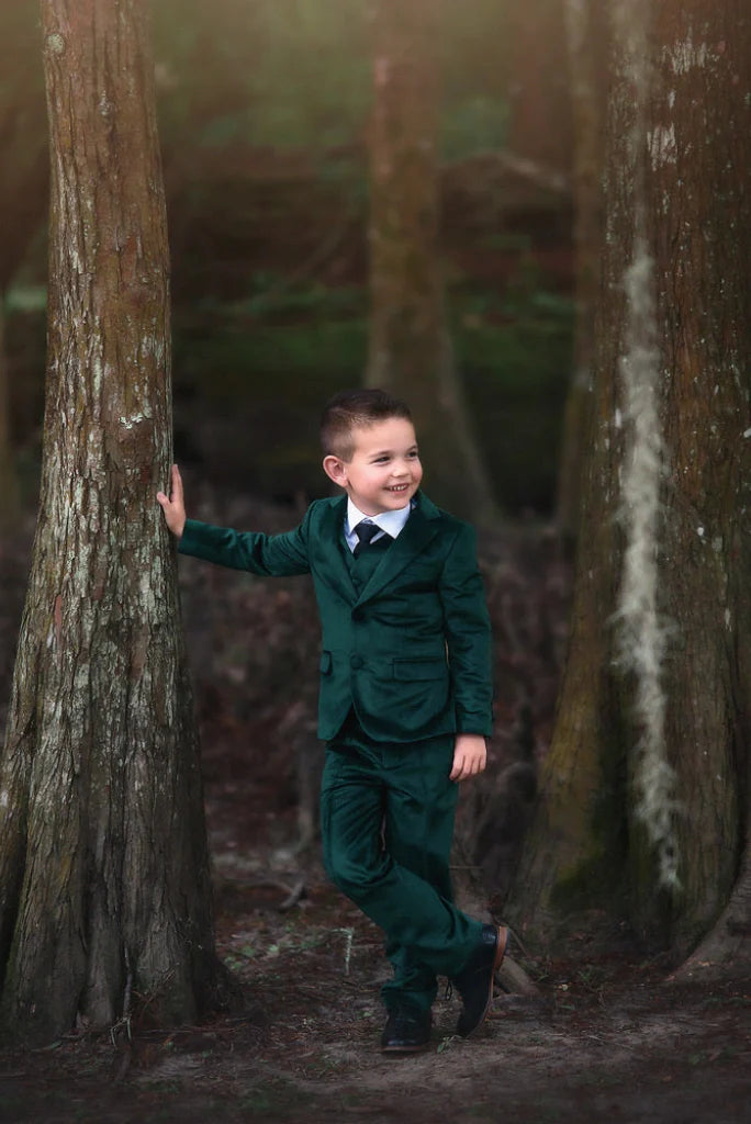 BoyVelvetDarkGreenSuit-Front