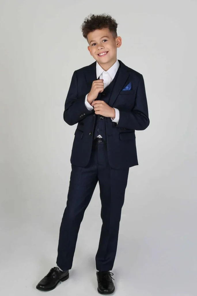 Boy black three piece suit-front