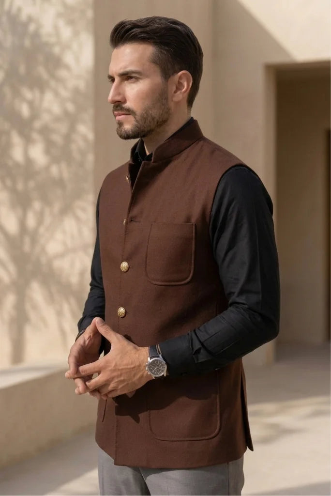 Dark Rust Bandhgala Jacket Side 