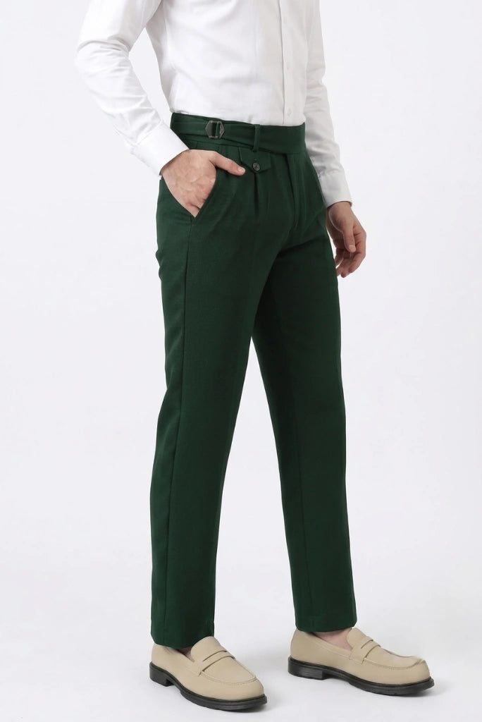 Emerald_Green_High-waisted_pleated_Pant_With_Side_Adjuster