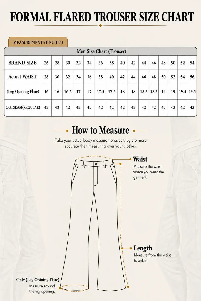 Formal Flared Trouser Size Chart