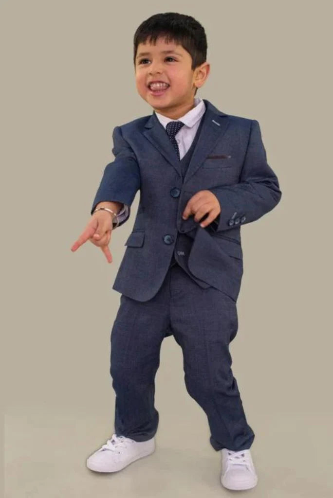 Navy blue three piece suit