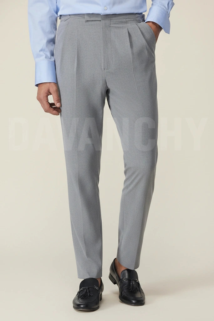 Men Light Grey Formal Pleated Trouser-Front