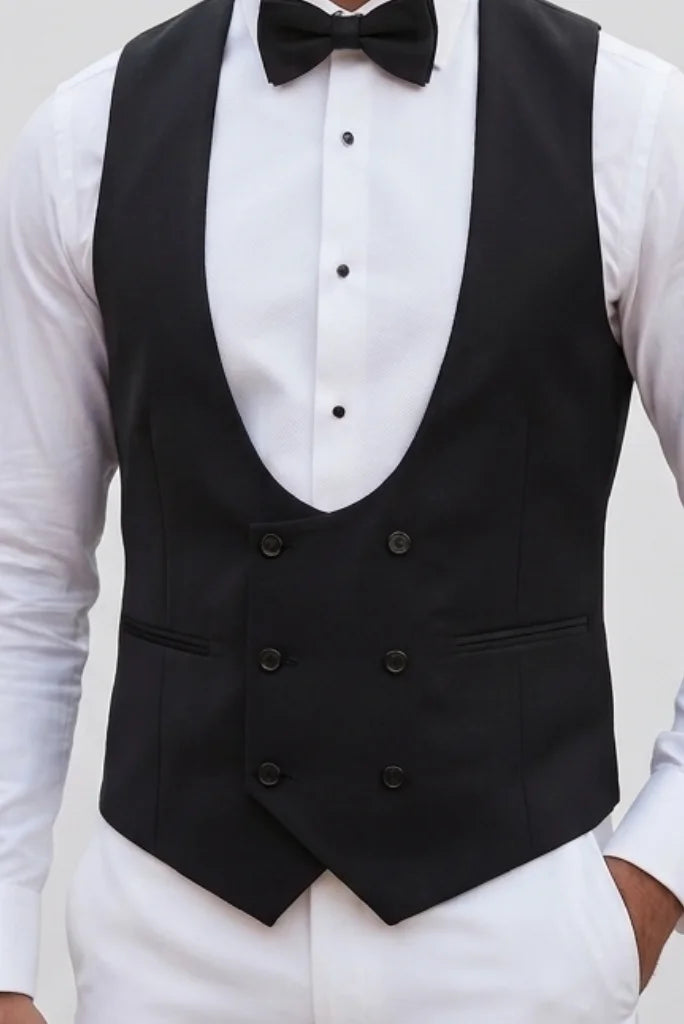 Man black waistcoat for wedding look_ Davanchy India