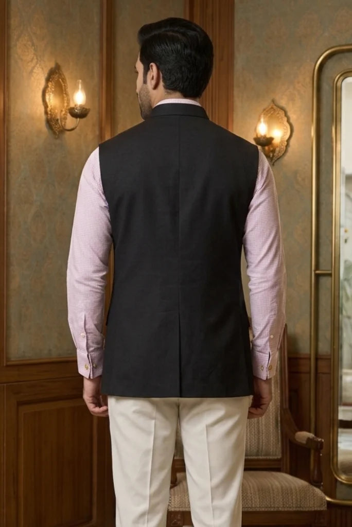 Black Sleeveless Wedding Jacket for Men – Back 