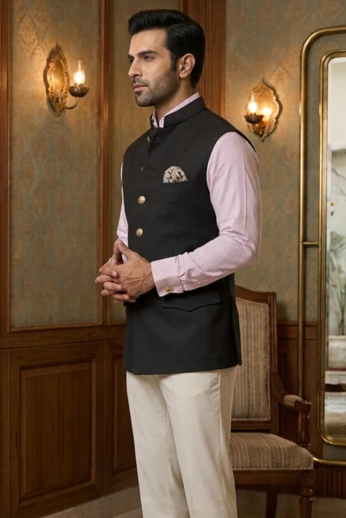 Black Safari Style Vest for Men– Side 