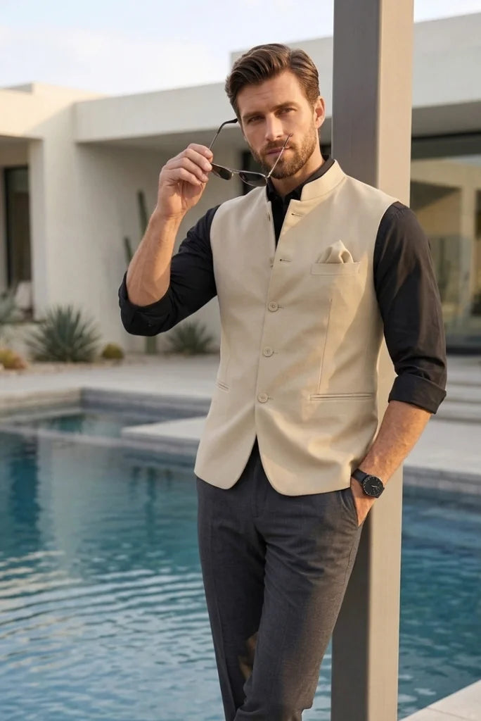 Stylish Beige Nehru jacket for men