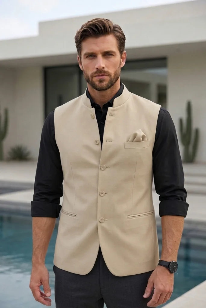 Beige  Nehru jacket for men - Front