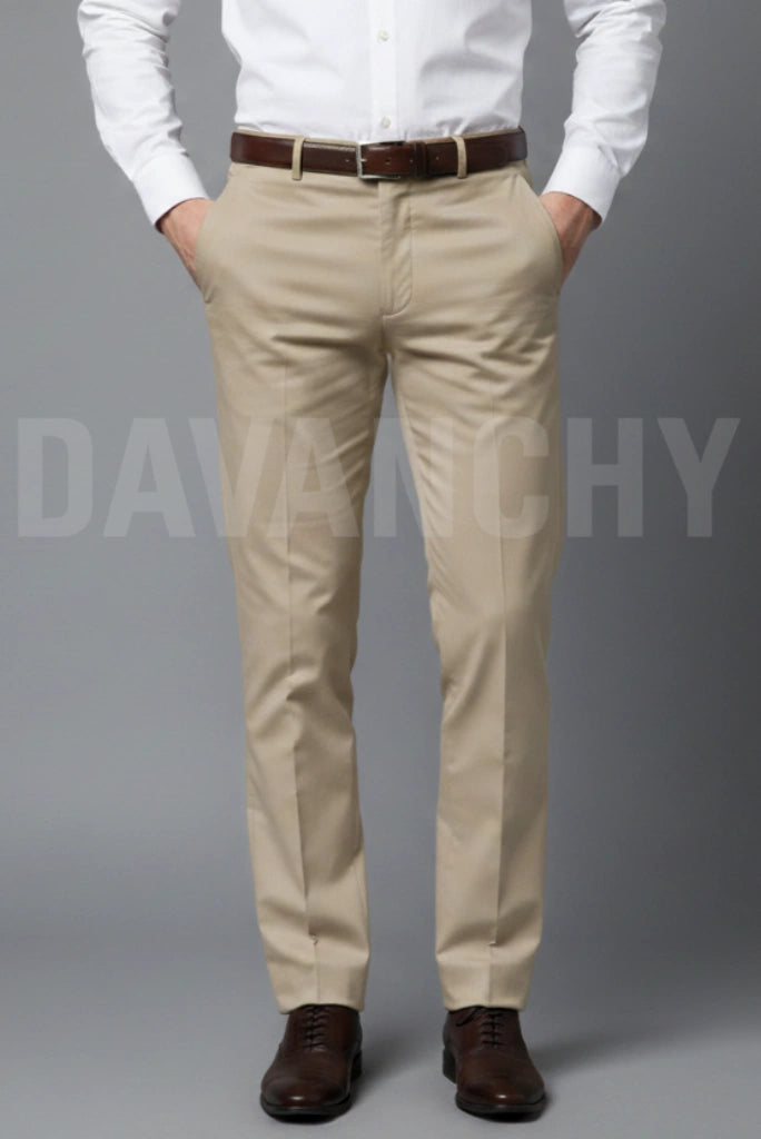 Men Readymade Beige Formal Trouser-Front