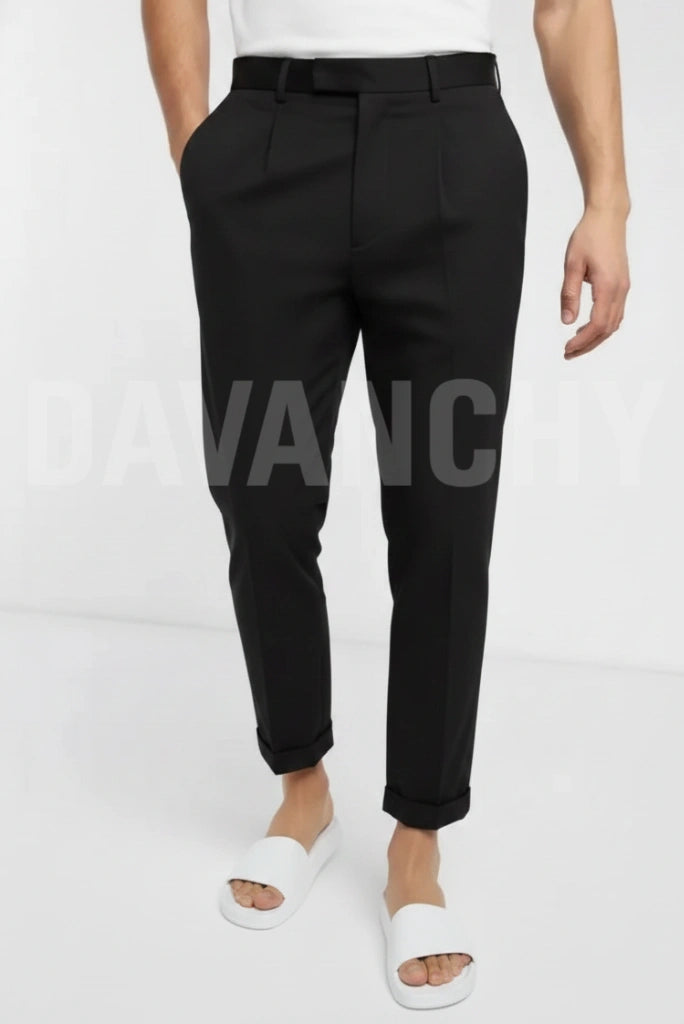 Men black casual trouser-Front