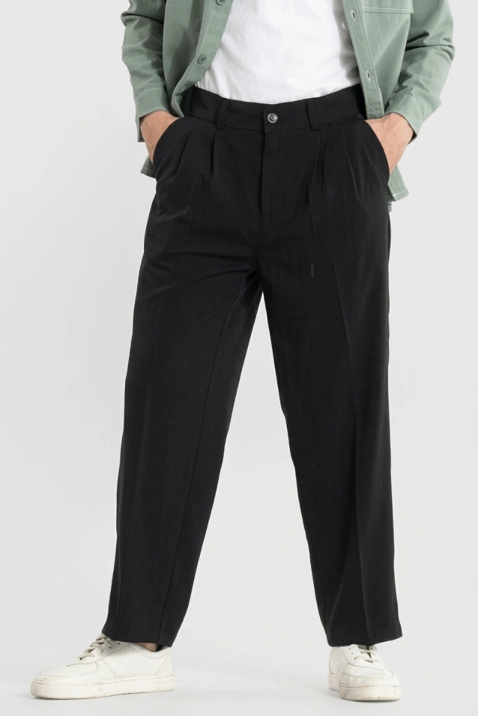 Men Black Casual Loose Fit Korean Trouser-Front