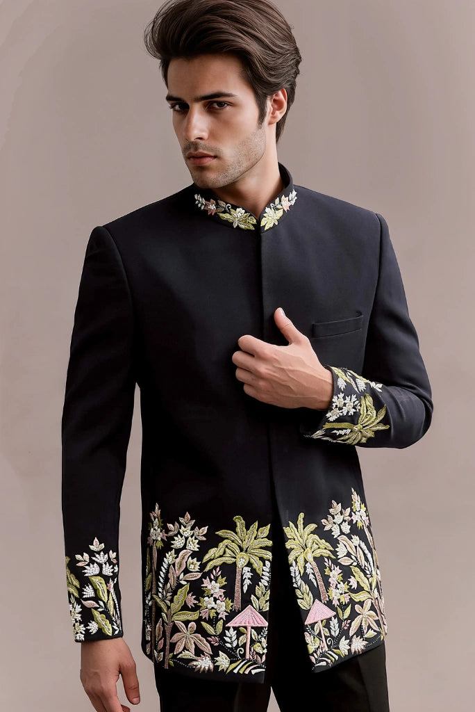 Men Black Reception Blazer-Front