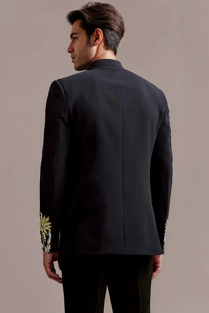 Elegant Black Embroidered Blazer-Back