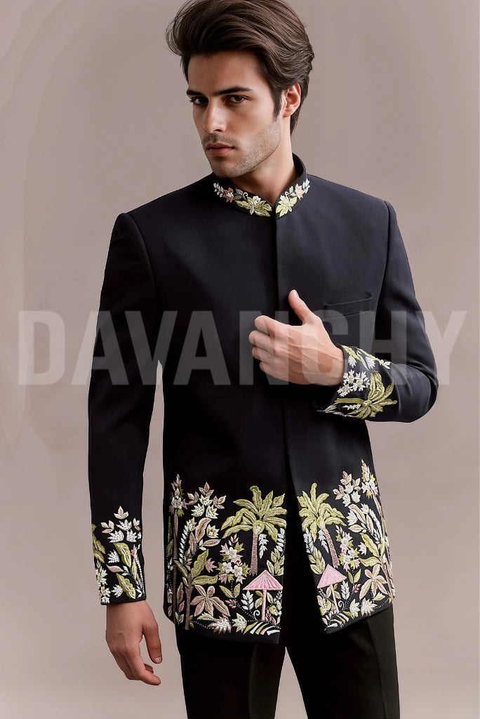 Floral Embroidery Wedding Blazer Men-Front