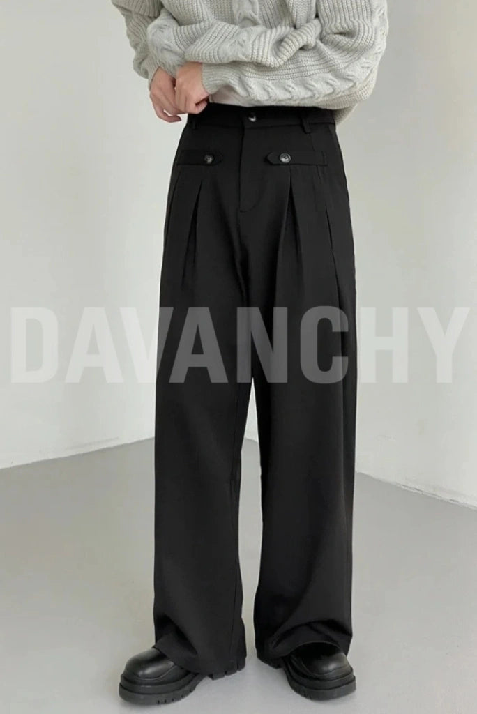 Men Black Formal Front Pleated Trouser Loose fit-Front