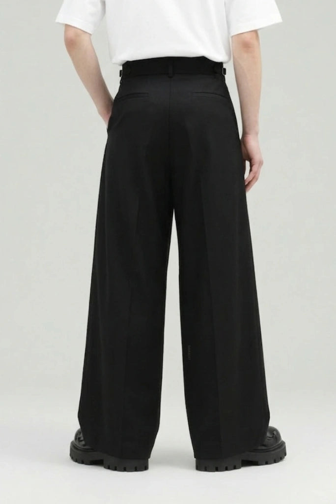 Black Pleated Trousers for Men-Back
