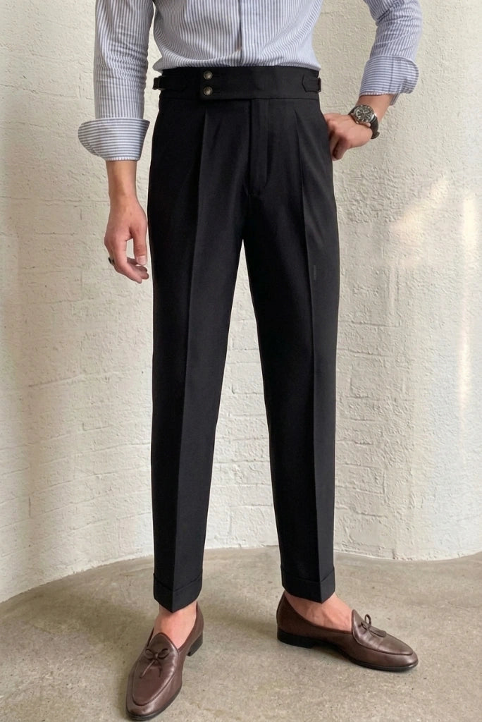 Men Black High Waist Gurkha Pant-Front