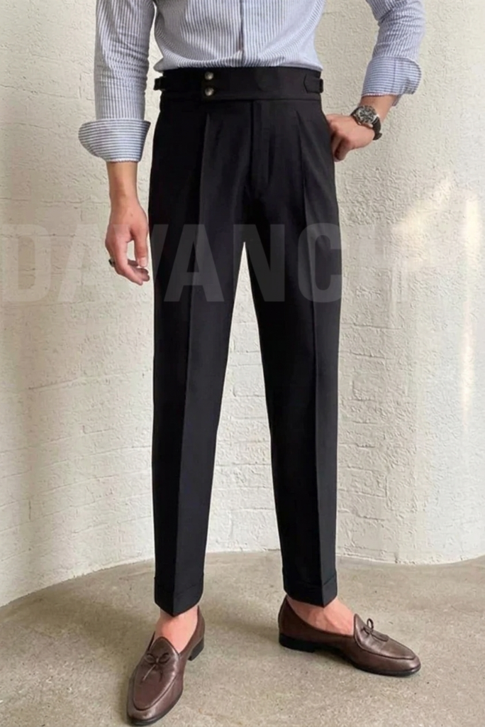 Men Black Double-Button Gurkha Pant-Front