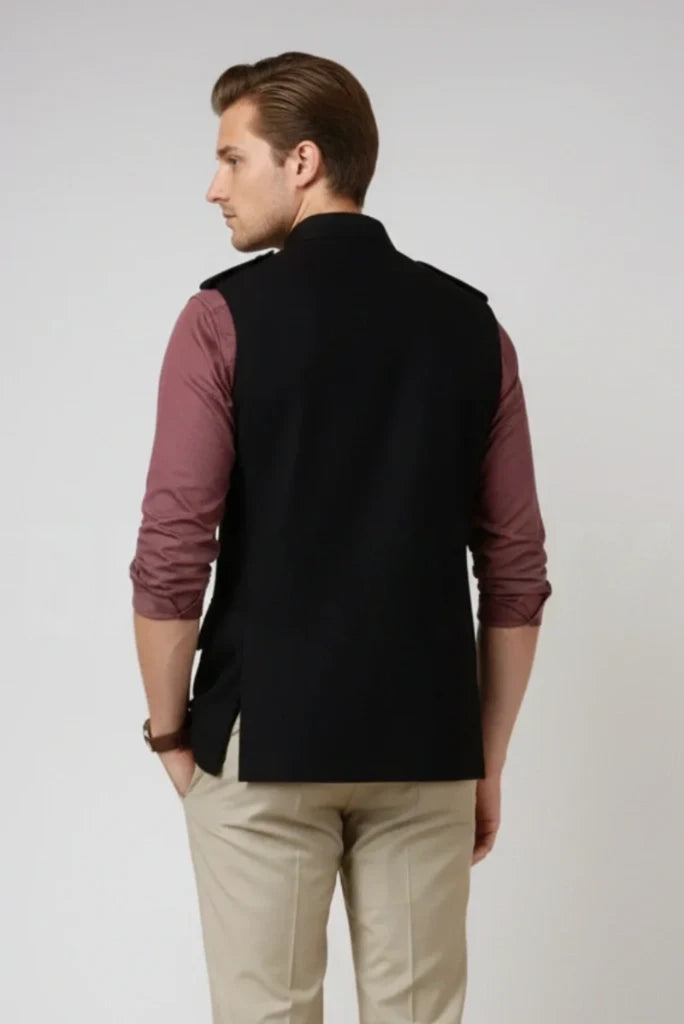 Black Safari Style Coat for Men – Back 