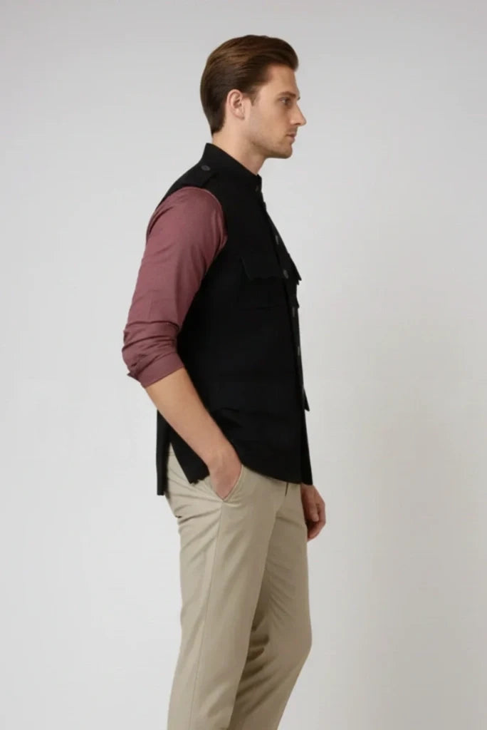 Men's Black Stylish Sleeveless Jacket – Side