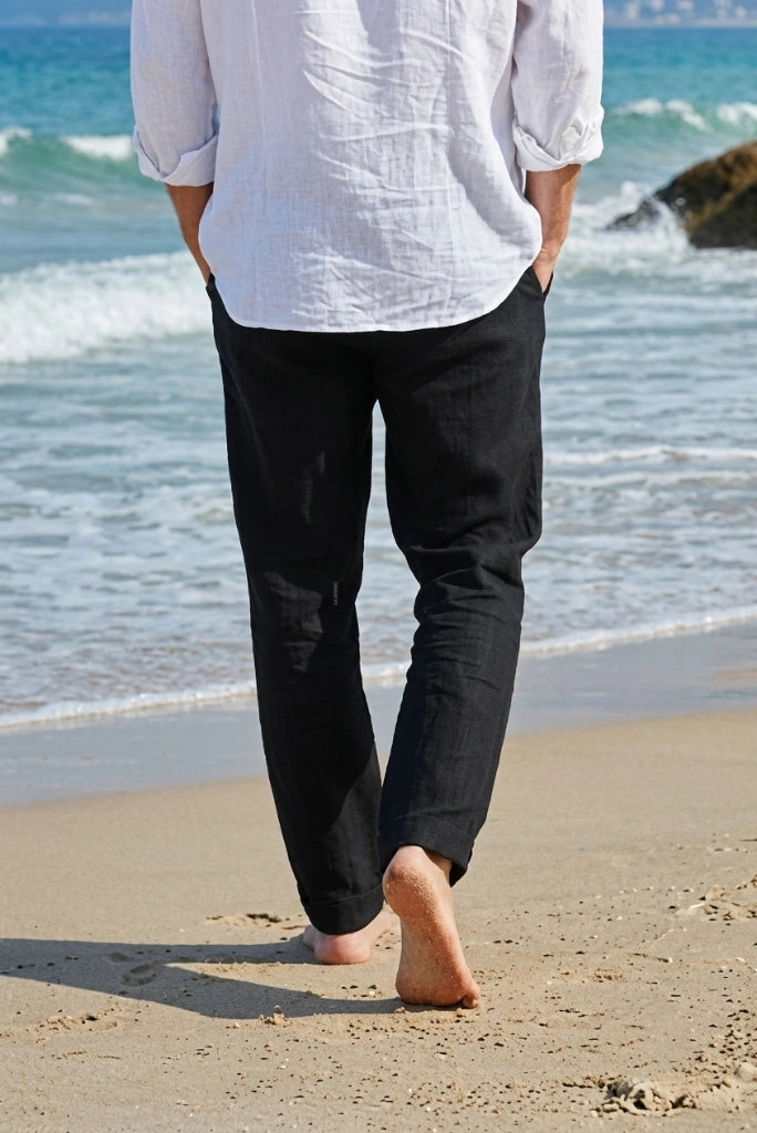 Casual Black Linen Trousers-Back