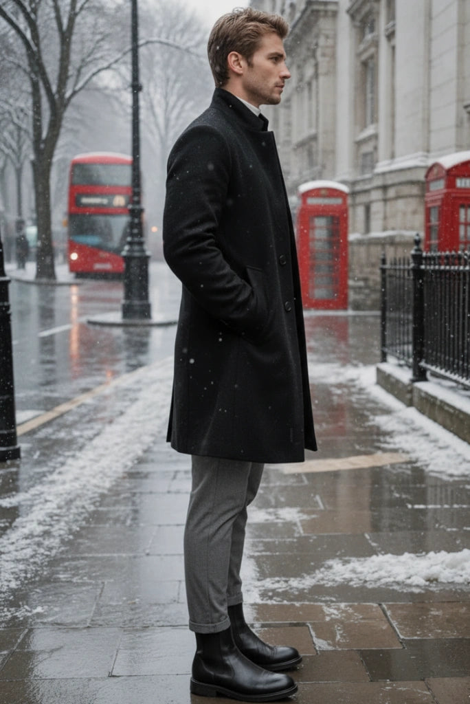Black Overcoat for Men-Side