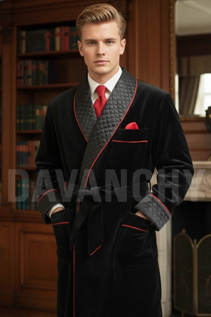 Black Velvet Smoking Jacket-Front