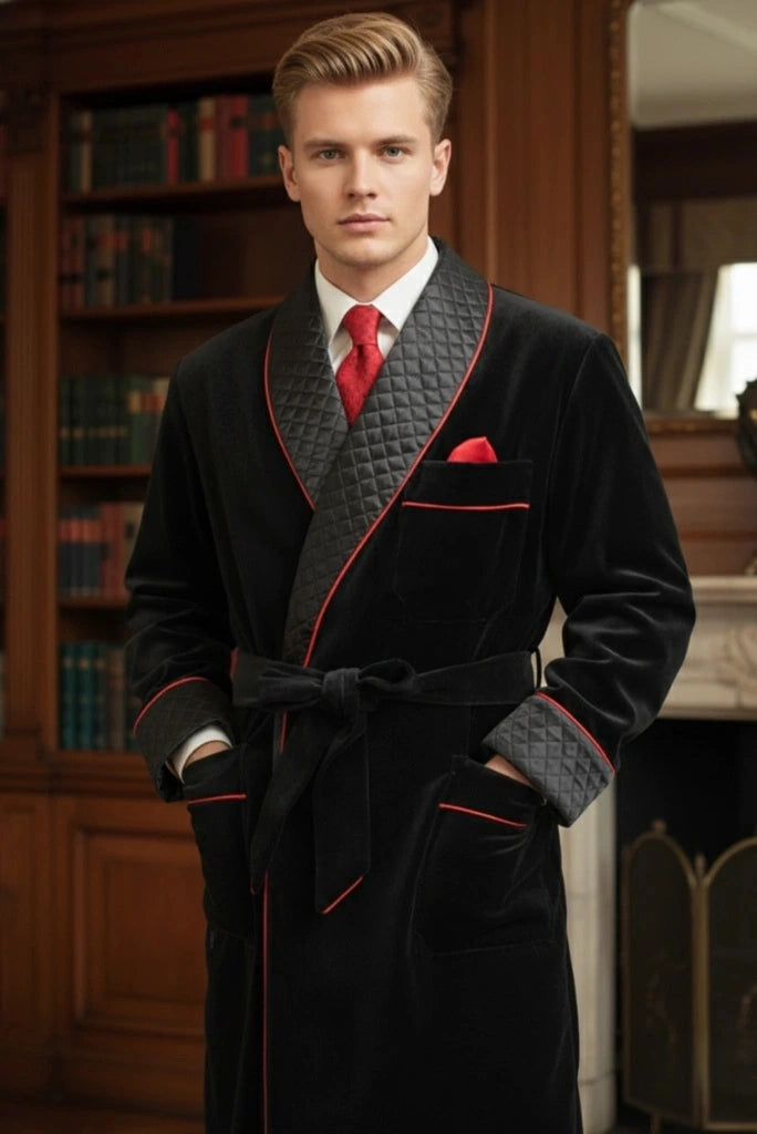 Men Black Velvet Smoking Jacket Premium | Winter Dinner Robe