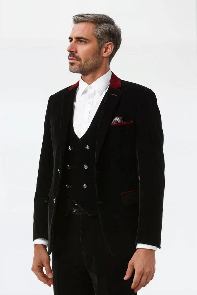 Black three piece suit for men -side