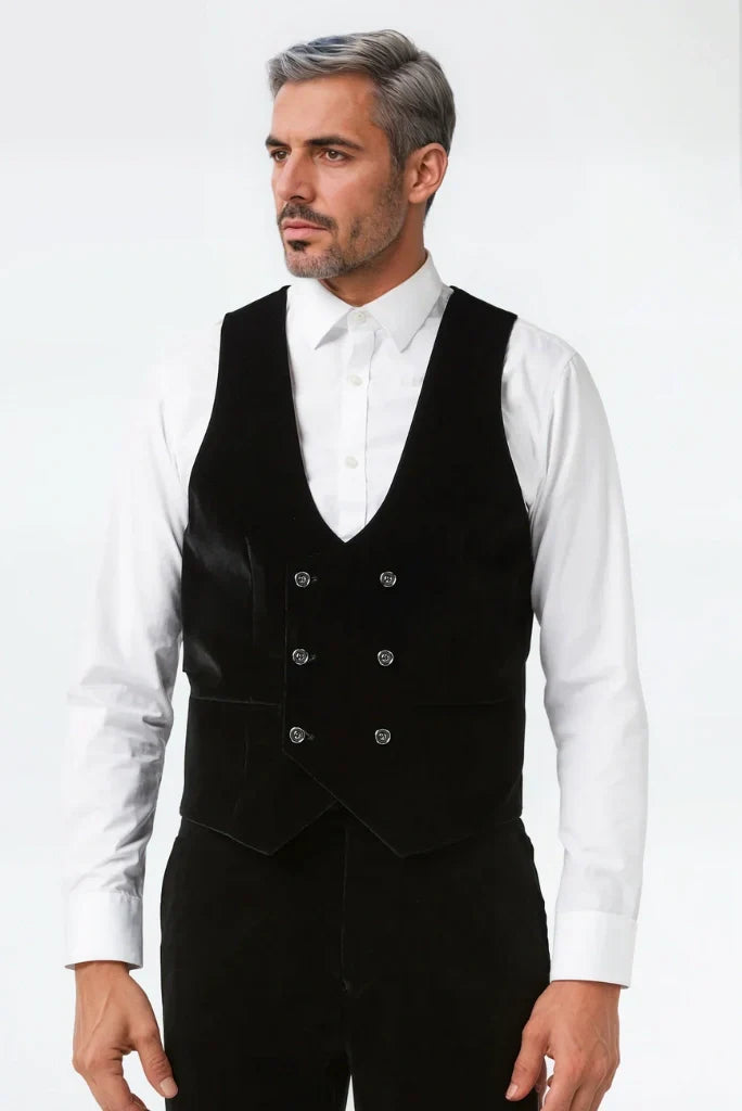 Velvet black suit for men three piece