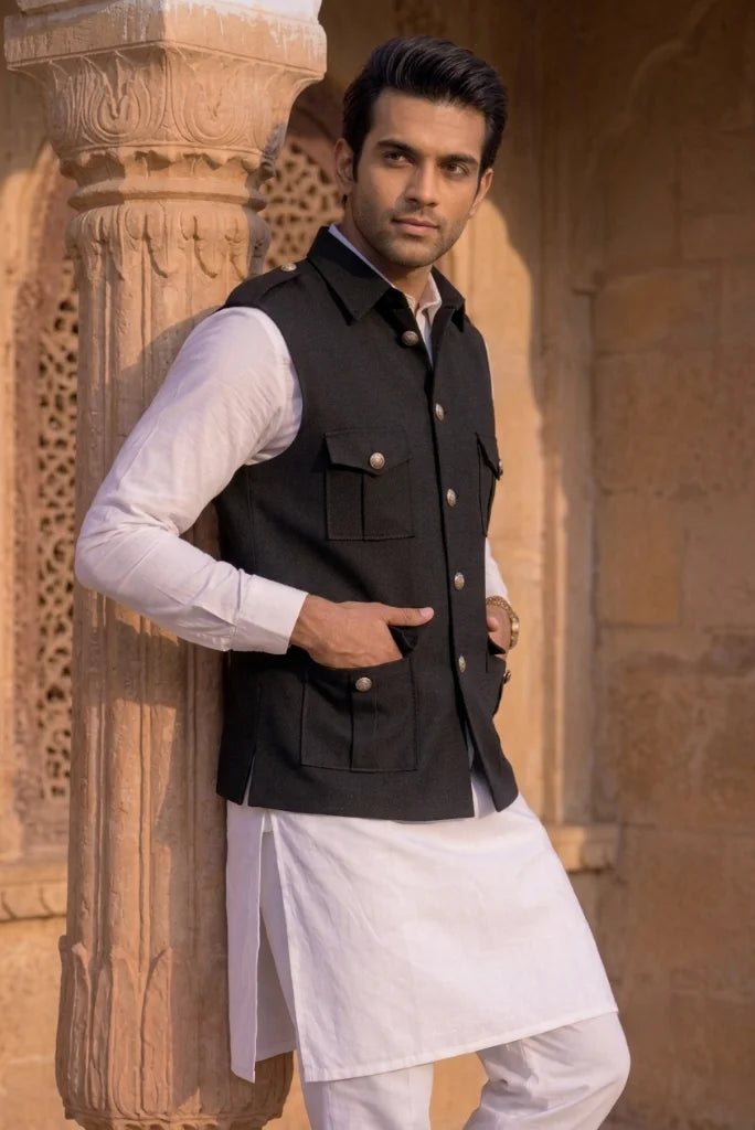 Men Tailored Fit Ethnic Safari Style Jacket for Weddings and Party Wear – Different