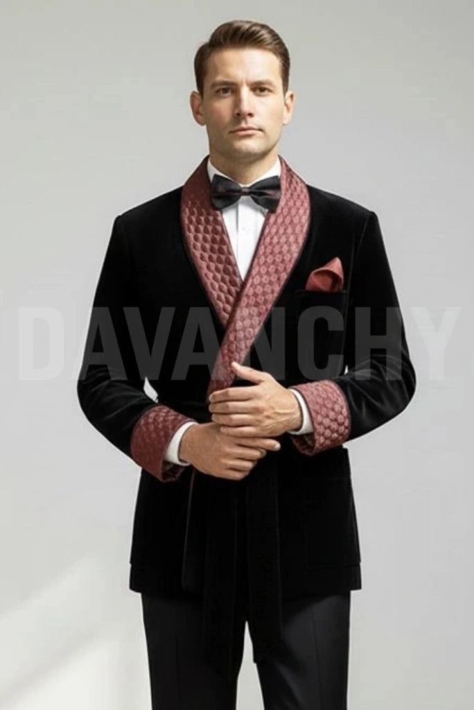 Men Premium Black Smoking Jacket Dinner and Party Wear-Front