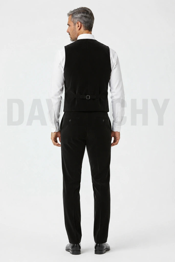 Men Black Waistcoat and Pant Set-Back