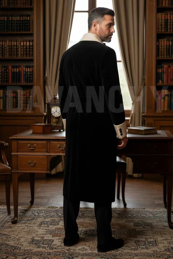 Premium Smoking Jacket Black Cigar Coat-Back