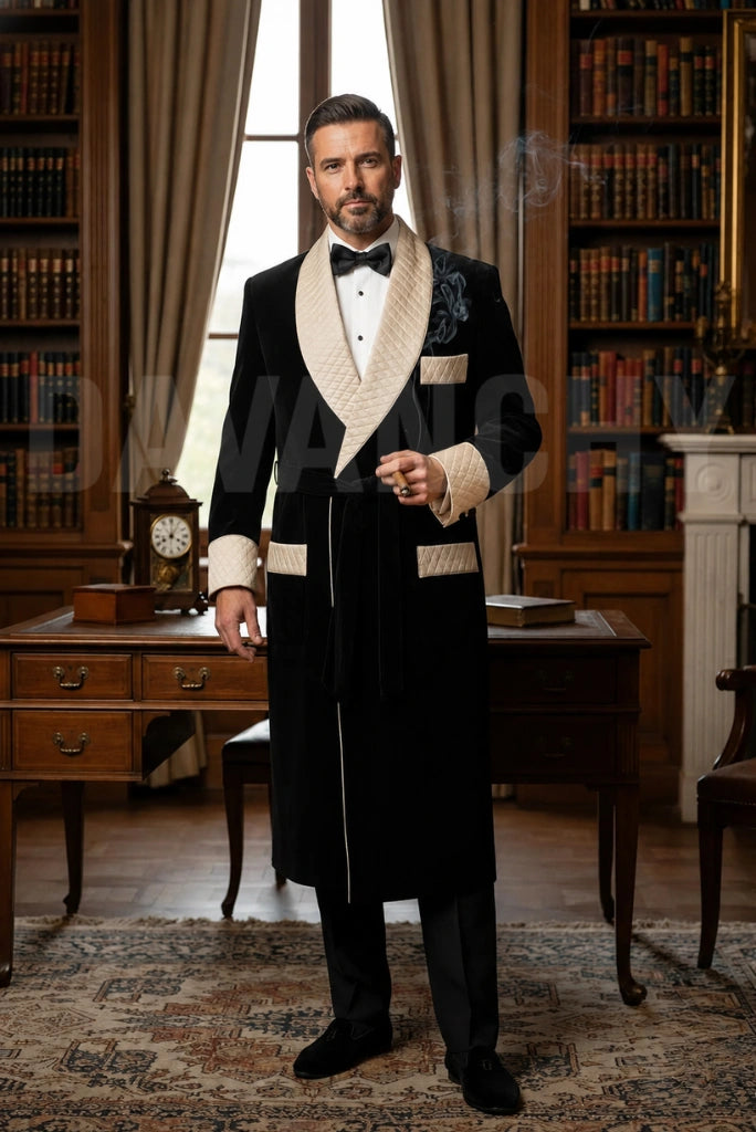 Men Black Formal Robe Cigar Wear-Front