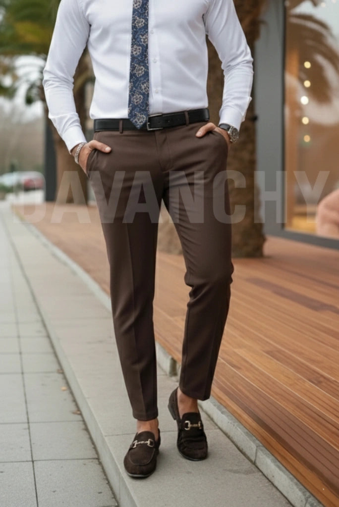 Men Brown Stylish Formal Pant-Front