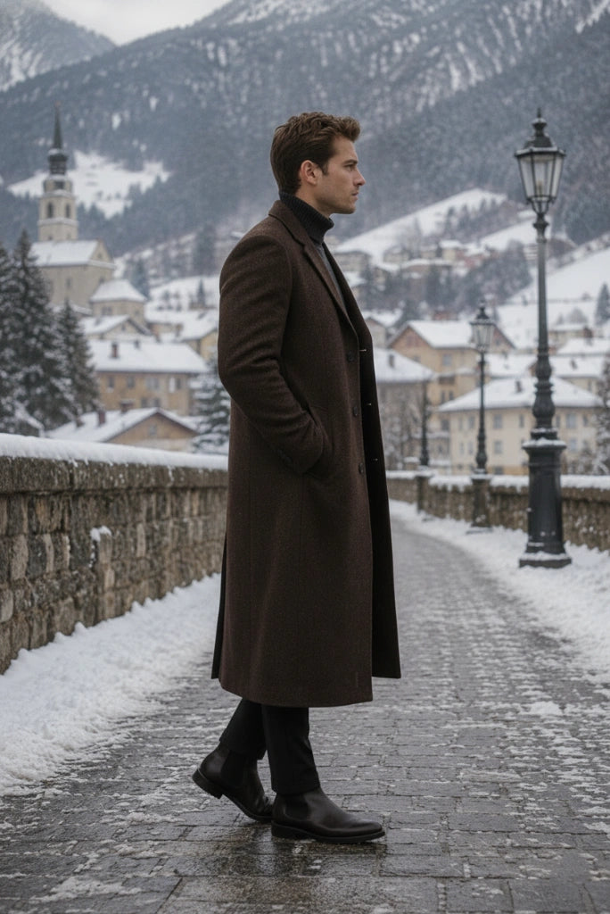 Premium Tweed Long Coat Winter Men-Side